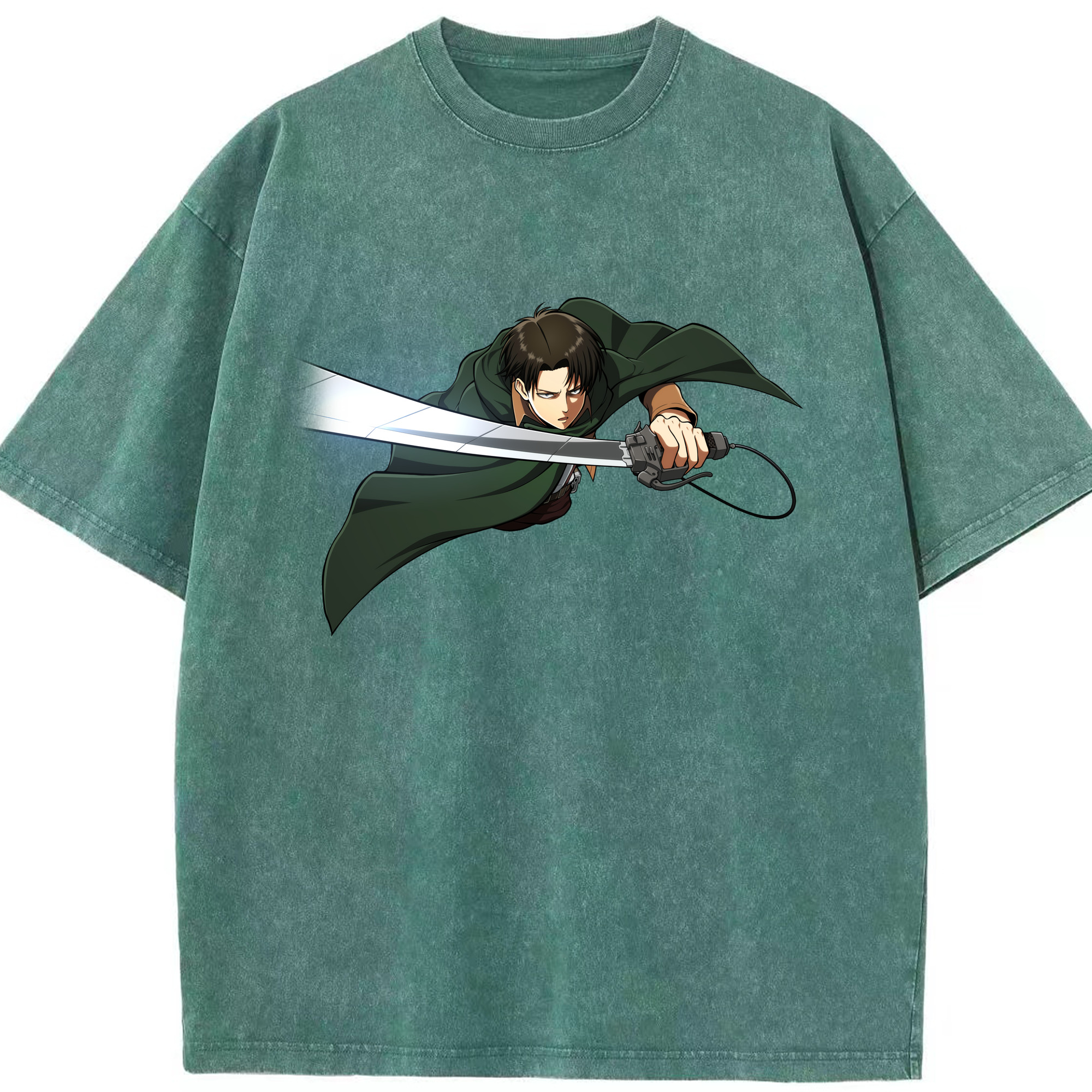 （画像用） 進撃の巨人 リヴァイ·アッカーマン Attack on Titan Levi Ackerman 綿100% ヴィンテージ風 半袖Tシャツ（フロントプリント）